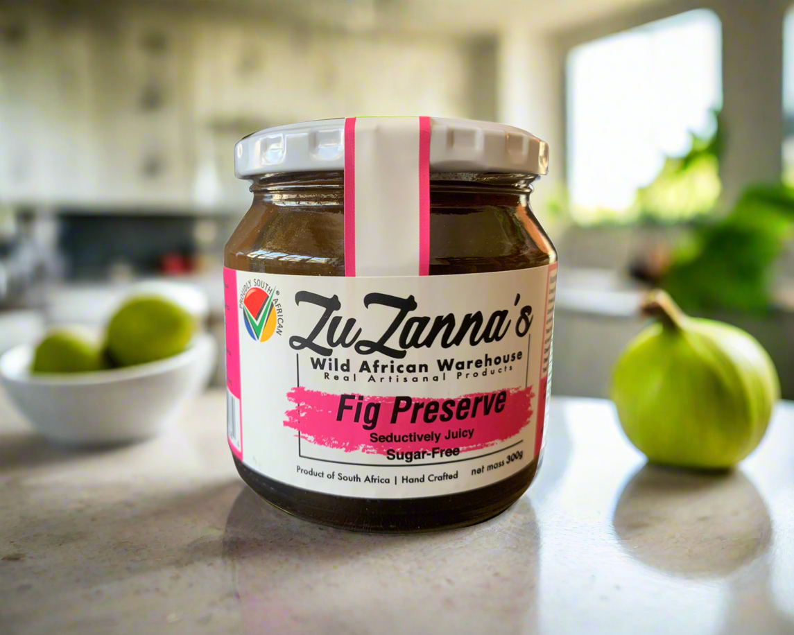 Jar of sugar-free green fig jam with fresh figs, healthy fig spread with no added sugar, delicious green fig jam on toast